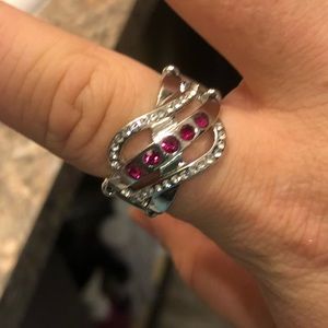 Hot pink rhinestone ring with additional bling